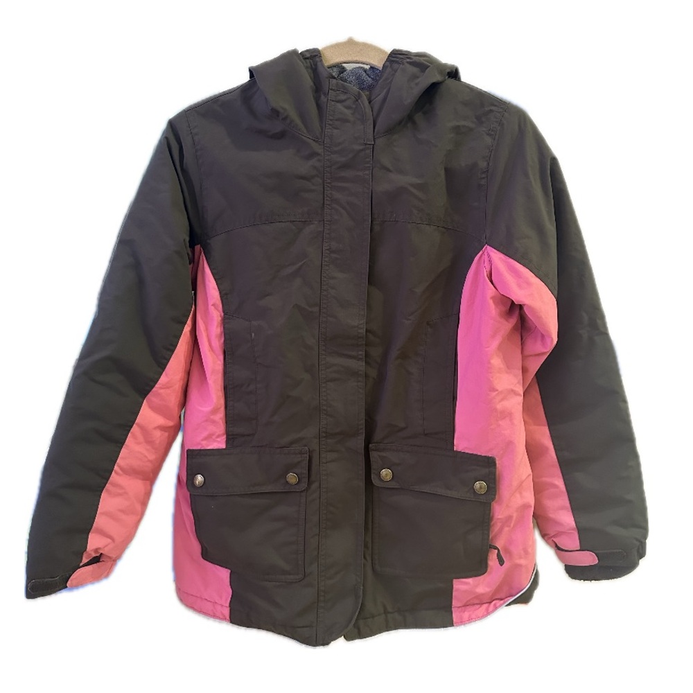 Lands End Kids Pink and Brown Hooded Waterproof Winter Parka Jacket - XL 16